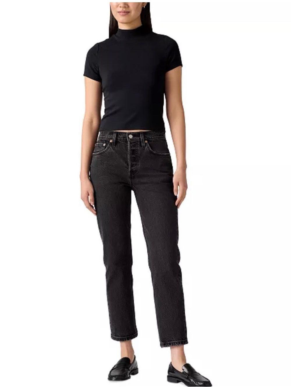 Levi’s 501 High Rise Cropped Button Fly Jeans W29 in Black